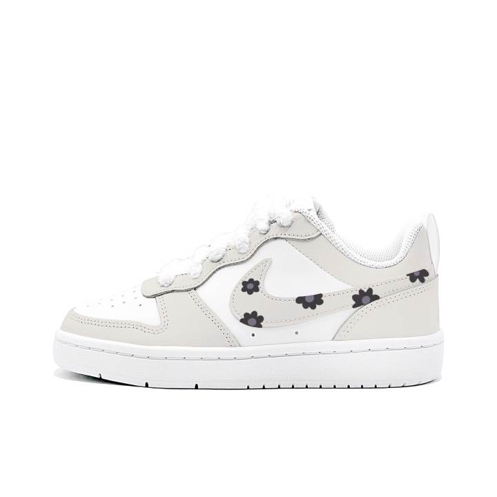 Nike Nike Court Borough Moonlit Flower, Jiabei Manufacturing Leather Low top Skateboard Shoes White Gray Kids'
