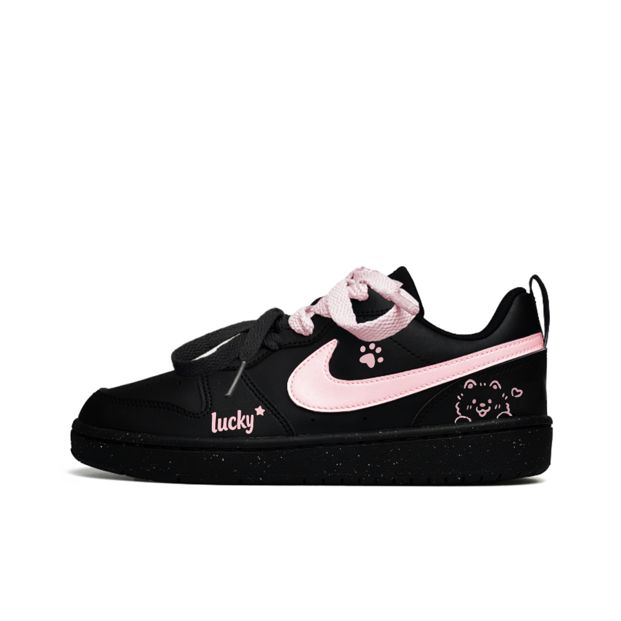 Nike Nike Court Borough Fleece Puppy Leather Abrasion Resistant Slip Resistant Low top Kids' Skateboarding Shoes Black Pink