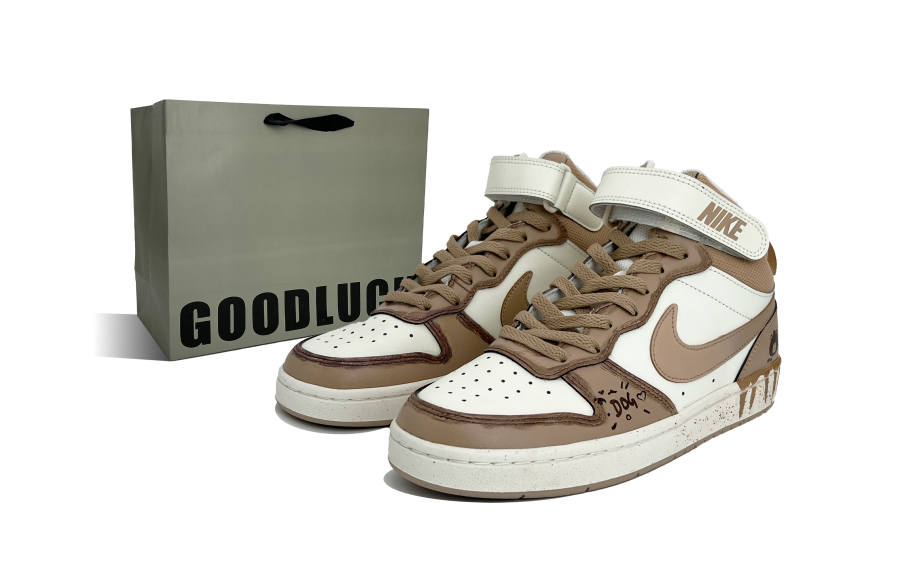 Nike Nike Court Borough 2 Brown Bear Milk Coffee Synthetic Leather Mid top Kids' Skateboarding Shoes Unisex