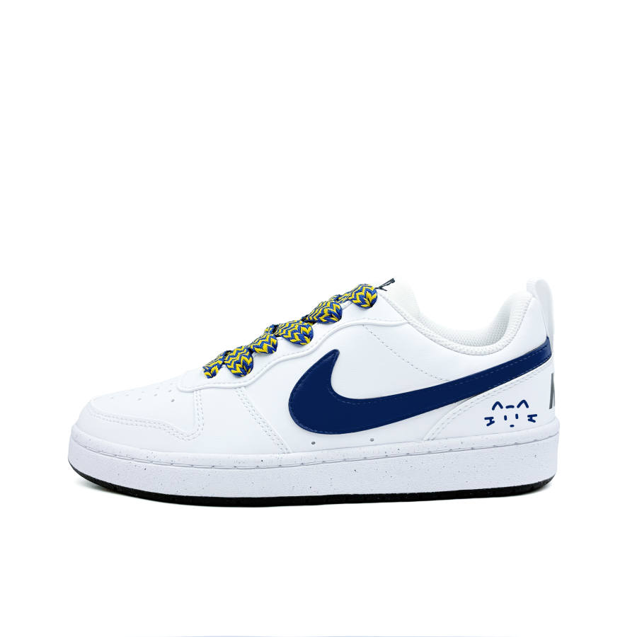 Nike Nike Court Borough Blue Cat Synthetic Leather Abrasion Resistant Low top Skateboard Shoes Black White Teenagers