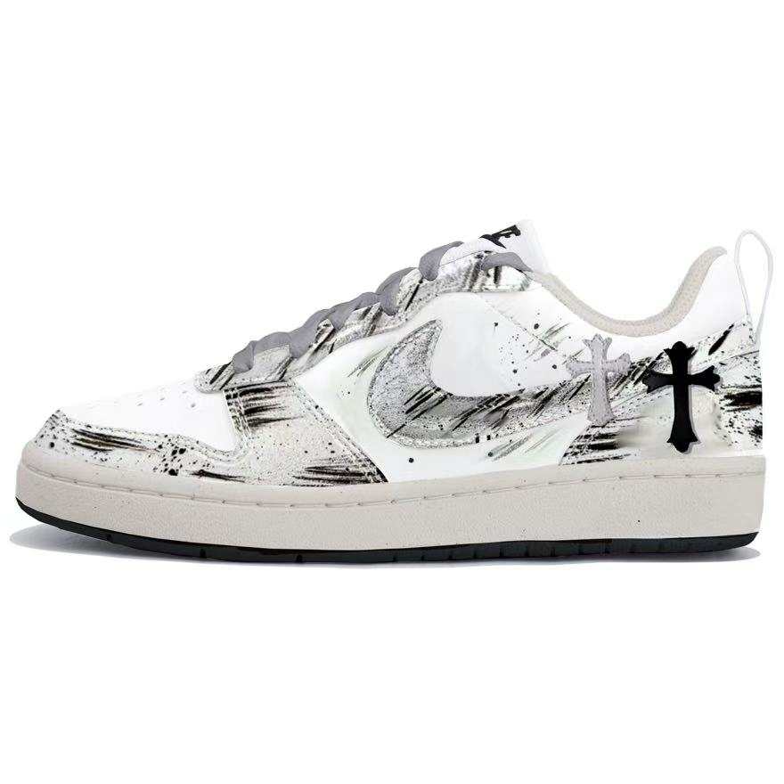 Nike Nike Court Borough Synthetic Leather Low top Kids' Skateboarding Shoes White Black Gray Teenagers