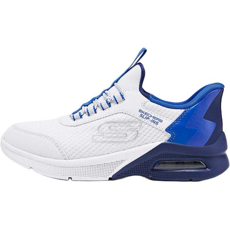 Skechers Kids Microspec Ma Synthetic Leather, Textile Abrasion Resistant Low top Kids Lifestyle Shoes White Blue Kids'