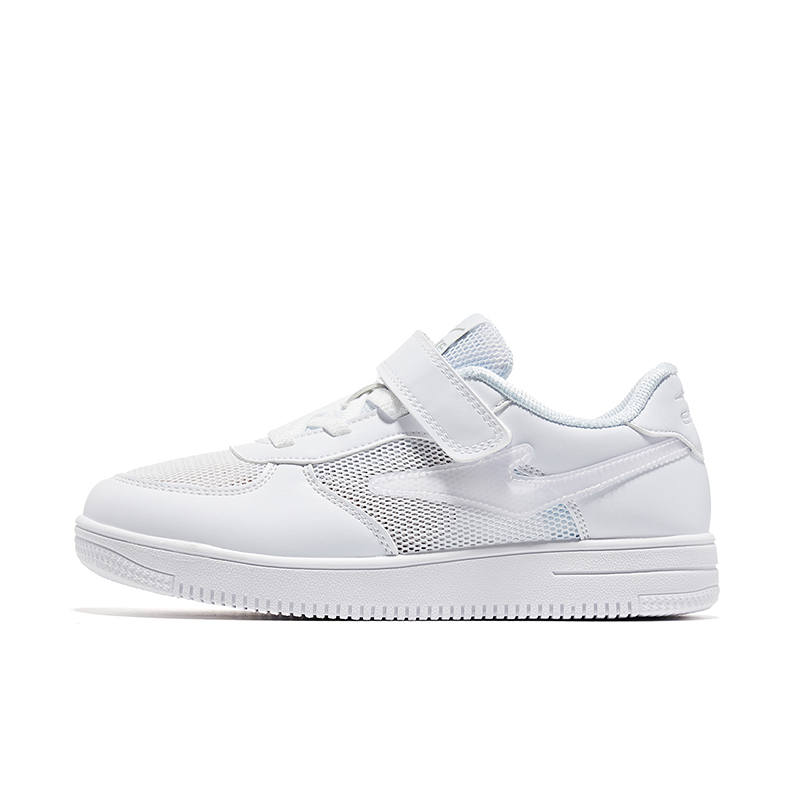 ERKE KIDS Synthetic Leather, Textile Slip Resistant, Abrasion Resistant, Breathable Low top Skateboard Shoes True White