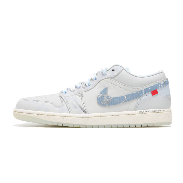 Jordan Jordan Air Jordan 1 Distressed Gray Denim Genuine Leather Abrasion Resistant Slip Resistant
