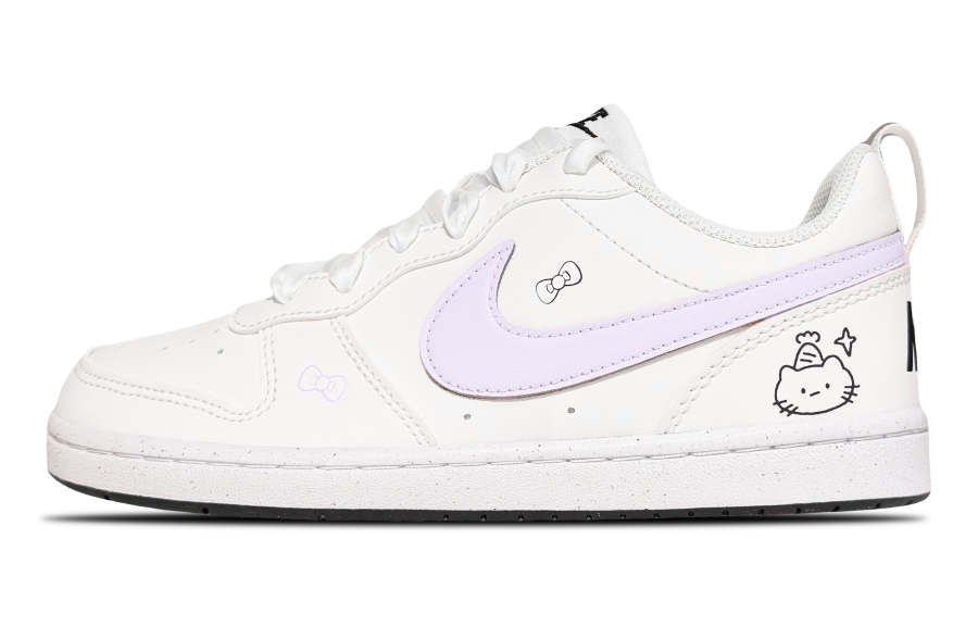 Nike Nike Court Borough Purple Pompom Synthetic Leather Low top Kids' Skateboarding Shoes White Teenagers
