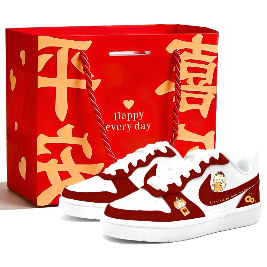 Nike Nike Court Borough Lucky Meow Leather Low top Kids' Skateboarding Shoes Red Unisex