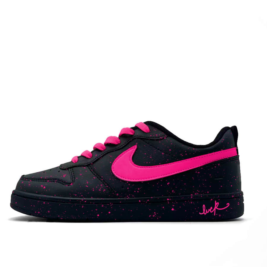 Nike Nike Court Borough Ink Void Rose Leather Low top Kids' Skateboarding Shoes Black Pink Teenagers