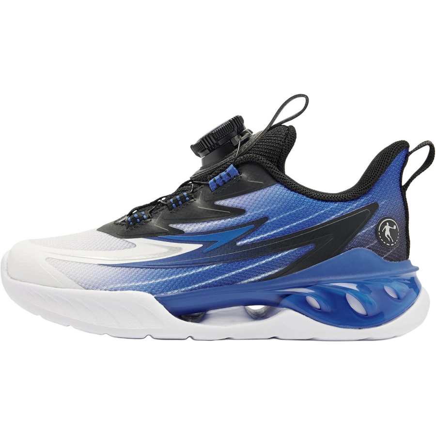 QIAODAN Light Speed Slip Resistant Abrasion Resistant Low top Kids' Running Shoes Black/Cobalt Blue