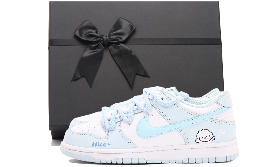 Nike Nike Dunk Scavenger Wu Leather Slip Resistant Low top Kids' Skateboarding Shoes White Blue Teenagers