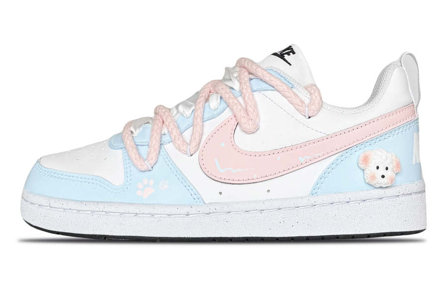 Nike Nike Court Borough Wagging Puppy Synthetic Leather Low top Kids' Skateboarding Shoes Blue Pink Teenagers
