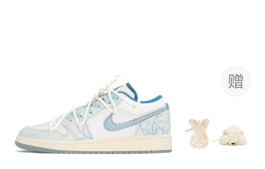 Jordan Jordan Air Jordan 1 Slip Resistant Slip Resistant Low top Children's Basketball Shoes Blue White Teenagers