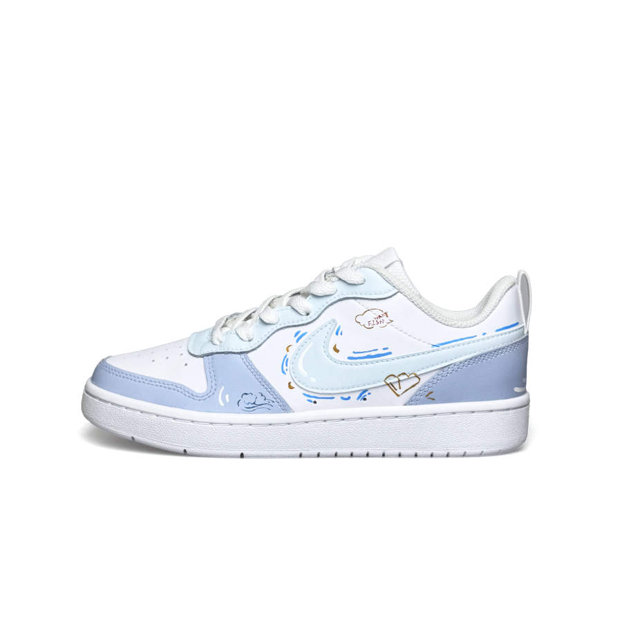 Nike Nike Court Borough Dusty Blue Love Letter Leather Slip Resistant Low top Kids' Skateboarding Shoes Sky Blue Teenagers