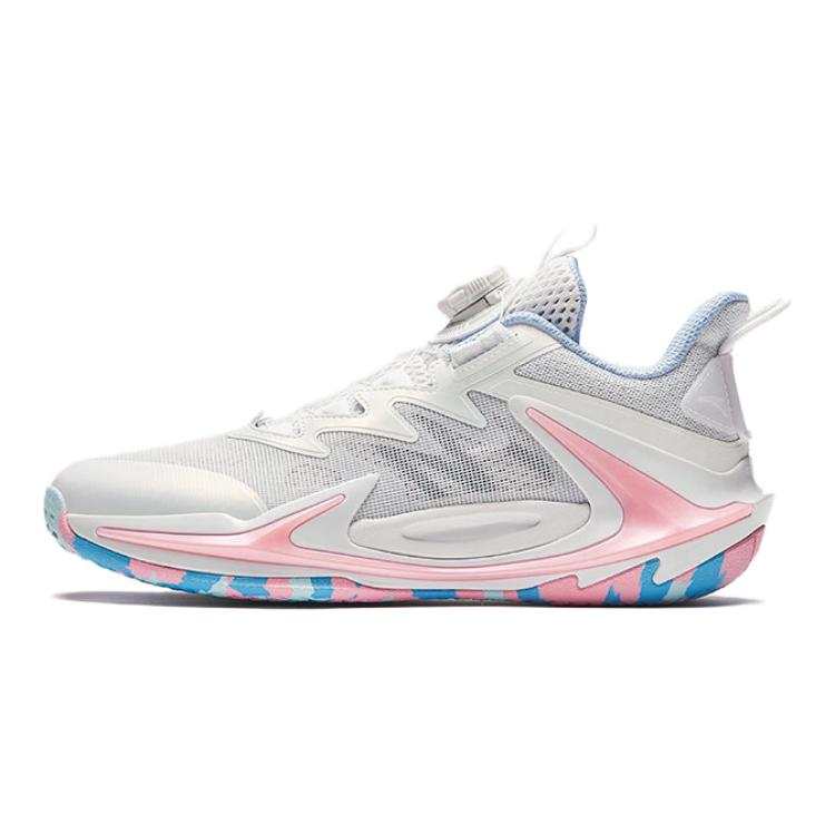 Antakids Qing Kuang Fabric Low top Basketball Shoes White Pink Blue Teenagers