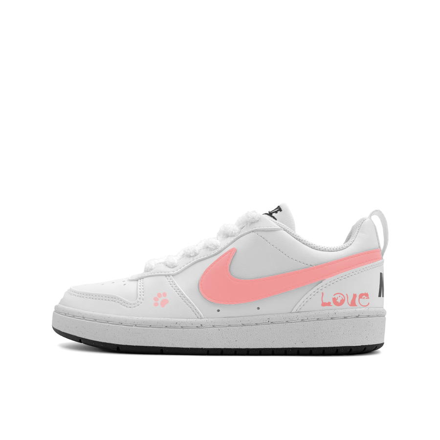 Nike Nike Court Borough Pink Paw Love Synthetic Leather Abrasion Resistant Kids' Skateboarding Shoes White Teenagers