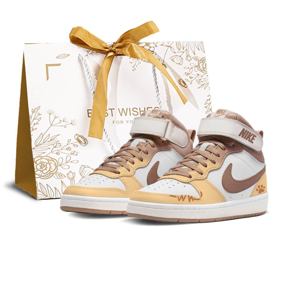 Nike Nike Court Borough Yellow Peach Can Leather Slip Resistant Abrasion Resistant Mid top Kids' Skateboarding Shoes Yellow