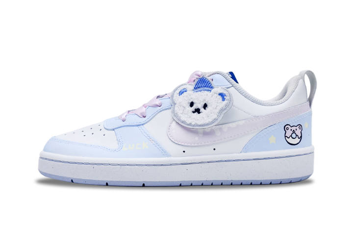 Nike Nike Court Borough LUCK Bear Leather Slip Resistant Abrasion Resistant Low top Kids' Skateboarding Shoes Light Blue