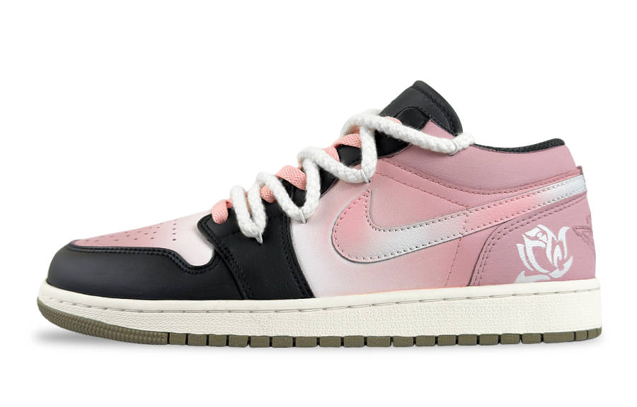 Jordan Jordan Air Jordan 1 Crystal Rose Slip Resistant Abrasion Resistant Low top Children's Basketball Shoes Pink Teenagers
