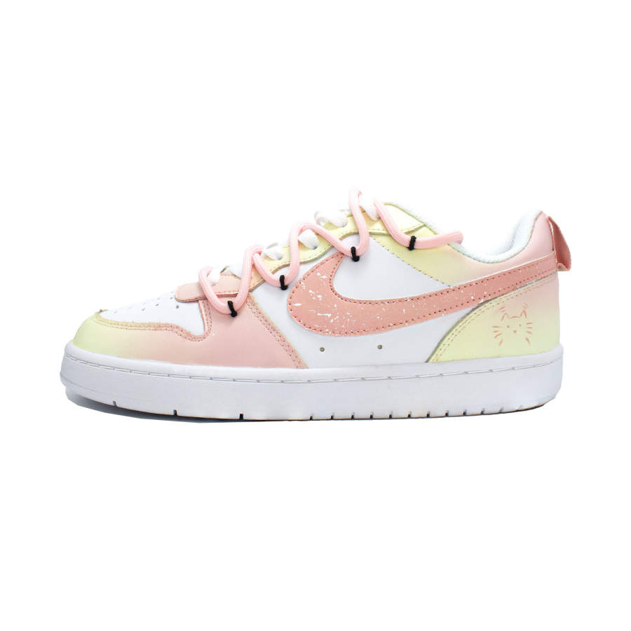 Nike Nike Court Borough Low 2 Leather Cushioning Lightweight Cushioning Low top Kids' Skateboarding Shoes Pink/Yellow