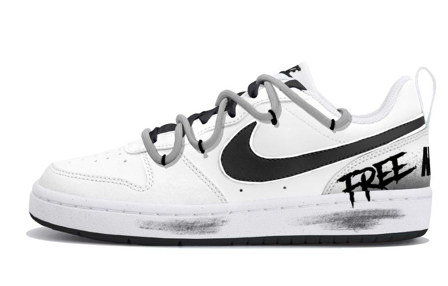 Nike Nike Court Borough White Black Wild Paint Low top Kids' Skateboarding Shoes White Teenagers