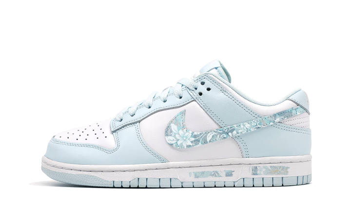 Nike Nike Dunk Morning Dew Cloud Floral Leather Slip Resistant And Breathable Low top Kids' Skateboarding Shoes Blue White