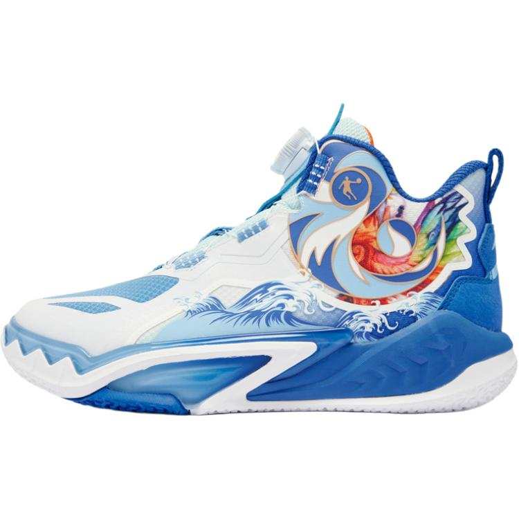 QIAODAN Synthetic Leather, Textile Mid top Basketball Shoes White Blue Unisex