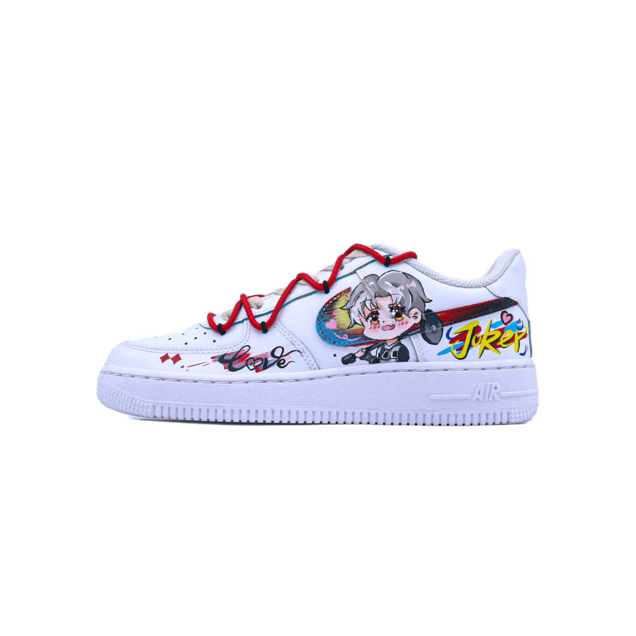 Nike Nike Air Force 1 Anime Leather Slip Resistant Low top Kids' Skateboarding Shoes White Black Red Teenagers