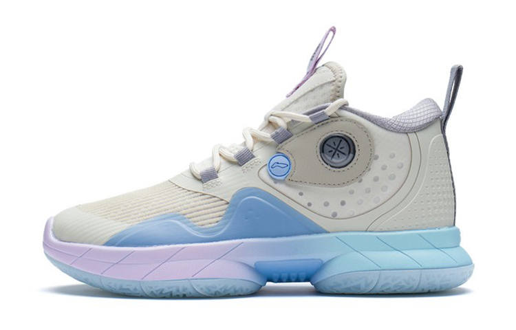 Li-Ning YOUNG Li Ning YOUNG PU Polyurethane Mid top Basketball Shoes Pearl White Blue Teenagers