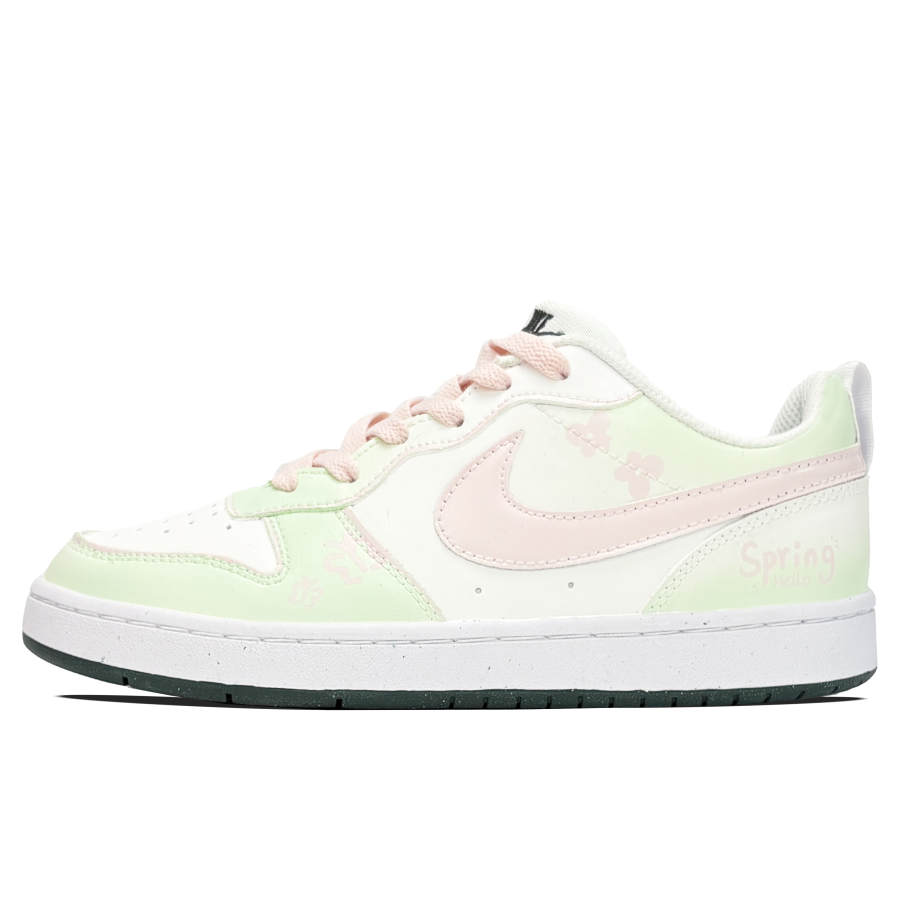 Nike Nike Court Borough Synthetic Leather Slip Resistant Abrasion Resistant Low top Kids' Skateboarding Shoes White Green