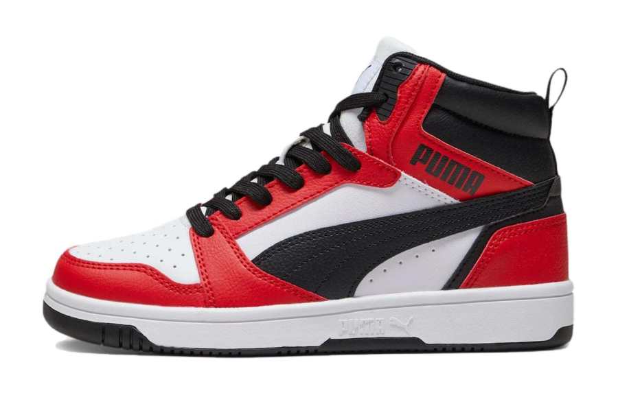 PUMA Rebound V6 Mid top Children's Basketball Shoes White Red Black Teenagers