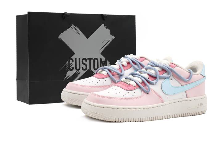 Nike Nike Air Force 1 Pink Blue Sweet Dream Synthetic Leather Slip Resistant Cushioning Abrasion Resistant Low top