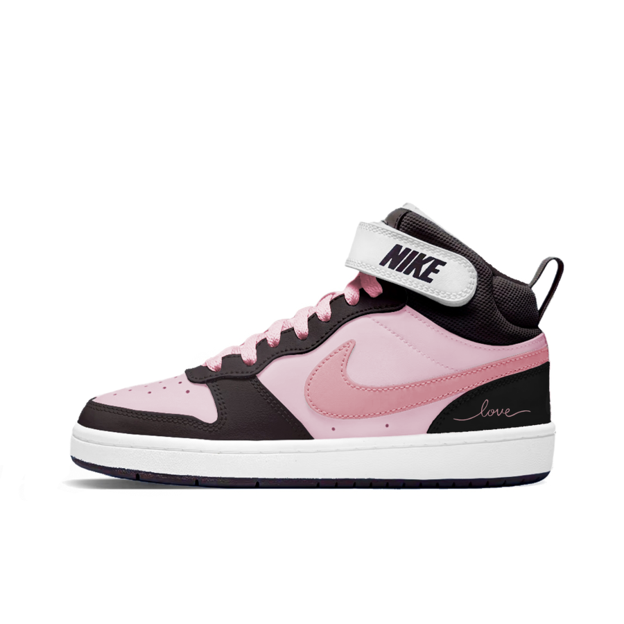Nike Nike Court Borough 2 Pink Love Leather Abrasion Resistant Slip Resistant Mid top Kids' Skateboarding Shoes Black Pink