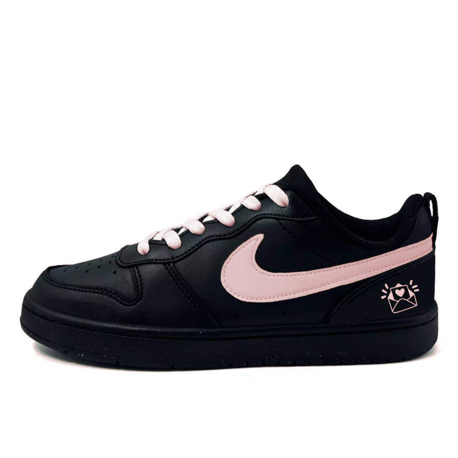 Nike Nike Court Borough Pink Letter Leather Slip Resistant Abrasion Resistant Low top Kids' Skateboarding Shoes Black