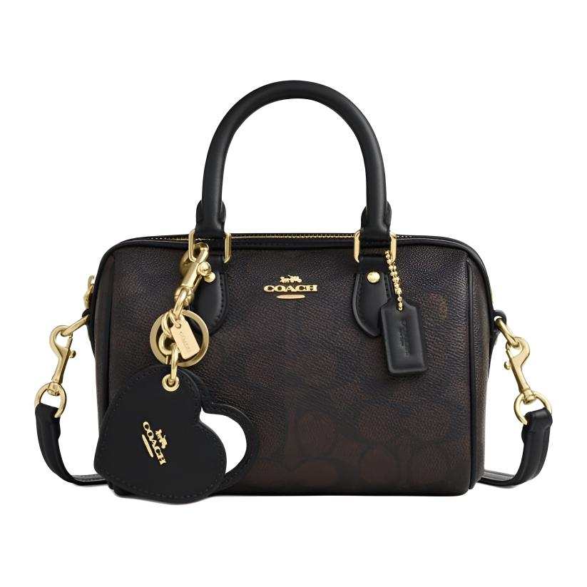 COACH Rowan Coated Canvas Shoulder Bag, Crossbody Bag, Handbag Small Women's Walnut