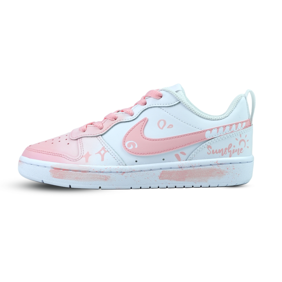 Nike Nike Court Borough Pink Love Breathable Low top Kids' Skateboarding Shoes White Pink Teenagers