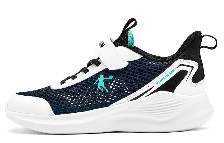 QIAODAN Synthetic Leather, Textile Breathable Lightweight Cushioning Low top Running Shoes Serene Blue Jordan White