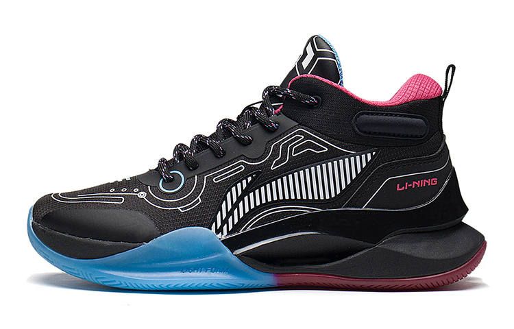 Li-Ning YOUNG Li Ning YOUNG Synthetic Leather Anti Kick Abrasion Resistant Rebound Support Mid top Basketball Shoes Black