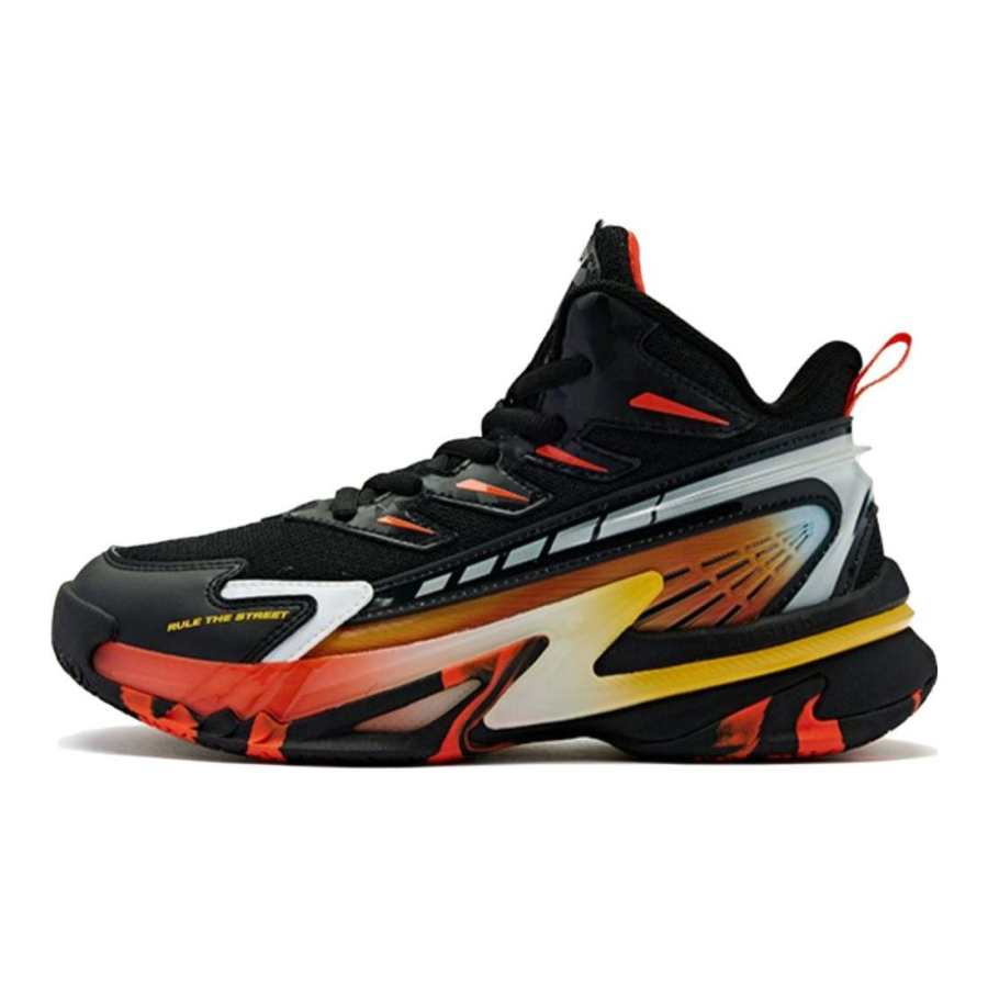 QIAODAN Fashion Cushioning, Wear Resistant Mid top Basketball Shoes Black Orange Teenagers