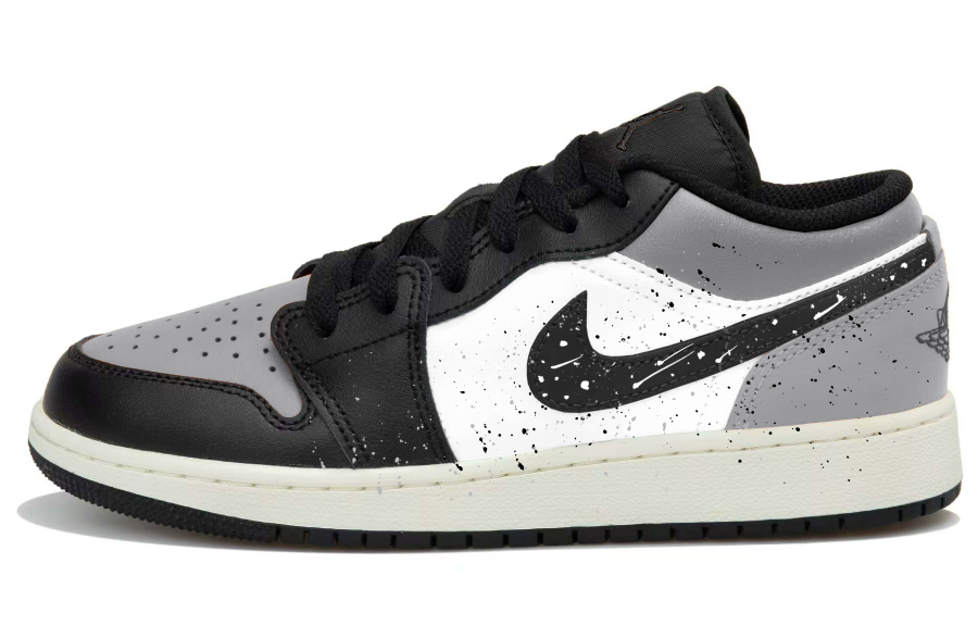Jordan Jordan Air Jordan 1 Slip Resistant Abrasion Resistant Low top Children's Basketball Shoes White Black Gray Teenagers