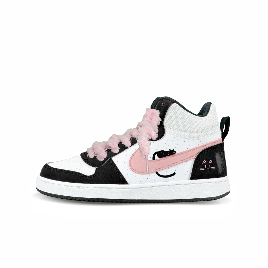 Nike Nike Court Borough Pink Velvet Kitten Synthetic Leather Slip Resistant High top Kids' Skateboarding Shoes Black Unisex