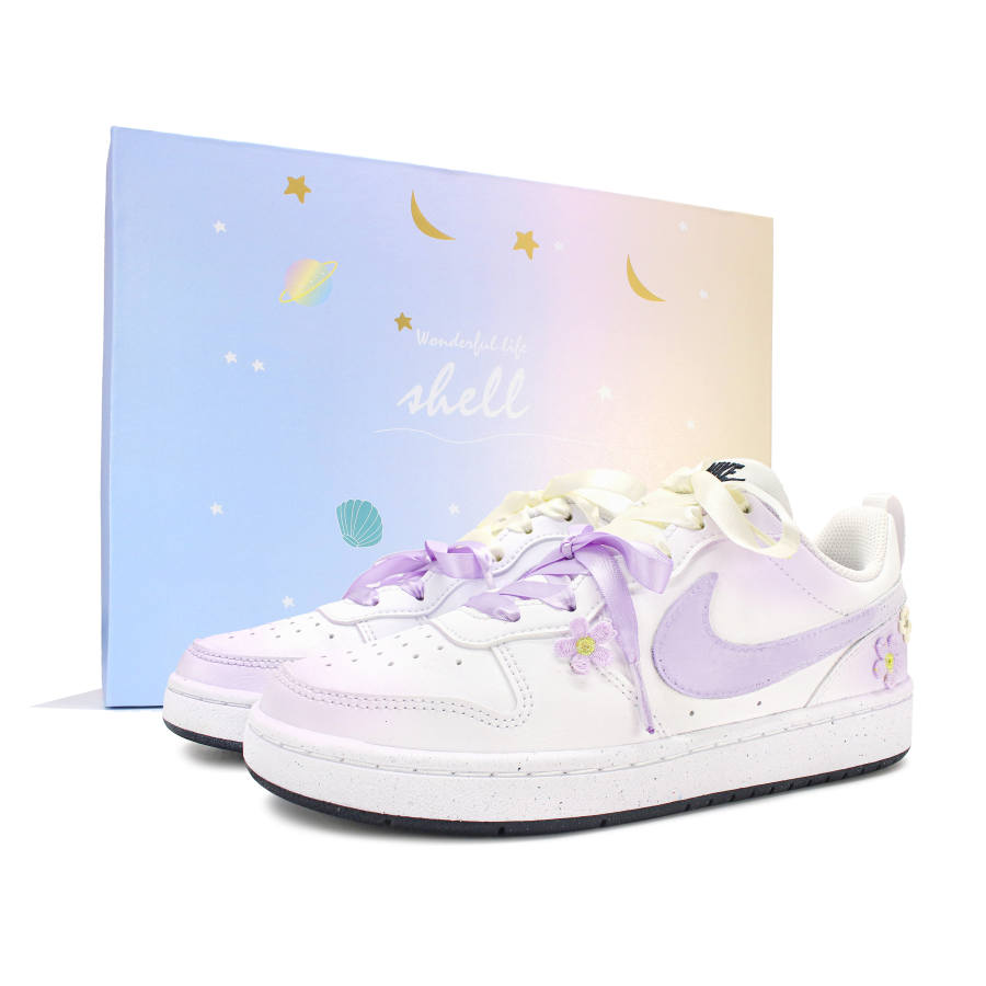 Nike Nike Court Borough LOW RECRAFT Kids' Skateboarding Shoes Purple White Teenagers