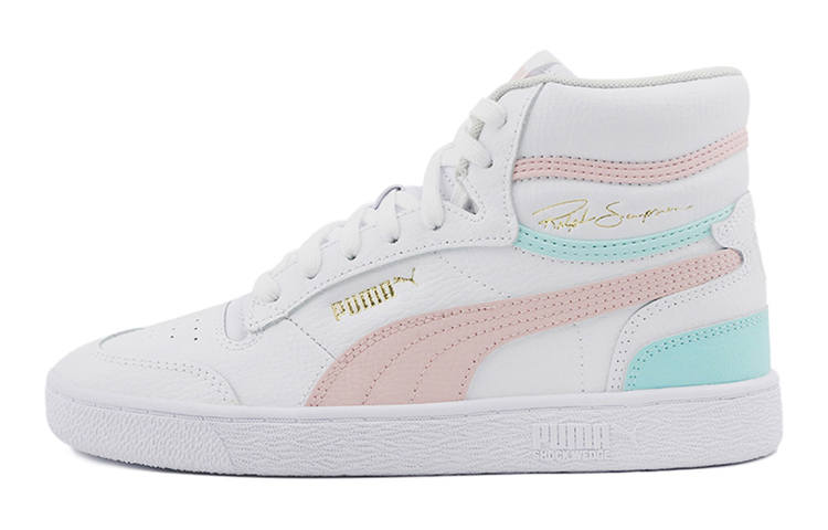 PUMA Ralph Sampson Mid Sports High top Kids' Skateboarding Shoes White Pink Blue Teenagers