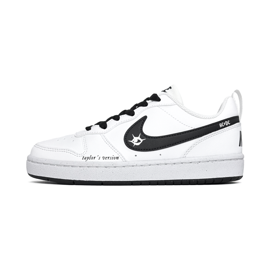 Nike Nike Court Borough Synthetic Leather Abrasion Resistant Low top Kids' Skateboarding Shoes Black White Teenagers