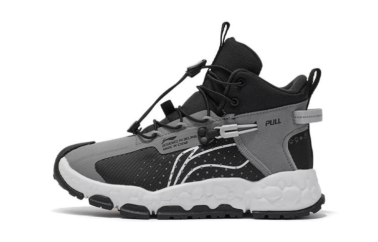 Li-Ning YOUNG Li Ning Absolute Rock Comfortable Slip Resistant Cushioning Thermal Mid top Running Shoes Black Teenagers