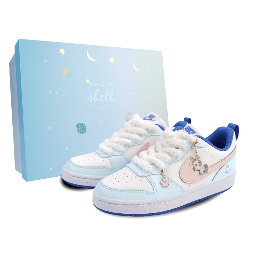 Nike Nike Court Borough Dreamy Unicorn Slip Resistant Slip Resistant Low top Kids' Skateboarding Shoes Pink Blue Teenagers