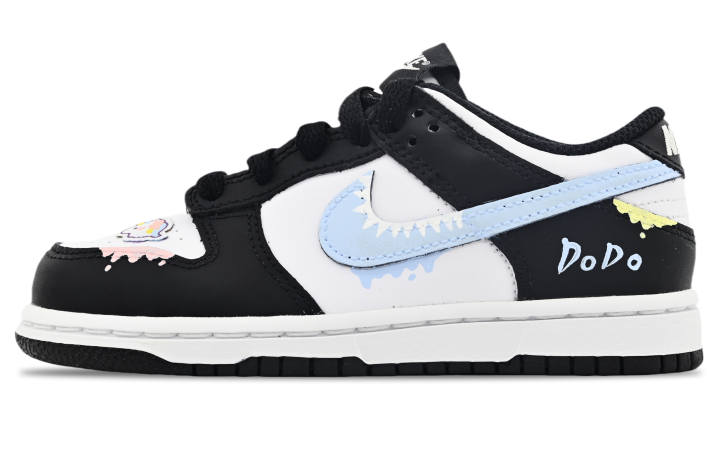 Nike Nike Dunk 'White/Black' Slip Resistant Cushioning Abrasion Resistant Low top Kids' Skateboarding Shoes Blue Black