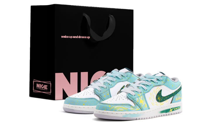 Jordan Jordan Air Jordan 1 Spring Mist Forest Leather Slip Resistant Cushioning Abrasion Resistant