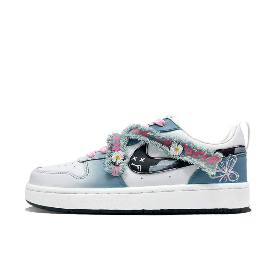 Nike Nike Court Borough Indigo Dyed Flowers Synthetic Leather Abrasion Resistant Abrasion Resistant Low top