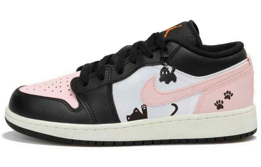 Jordan Jordan Air Jordan 1 Black Pink Kitten Low top Children's Basketball Shoes White Black Pink Teenagers