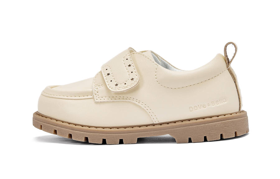 DAVE&BELLA Microfiber Leather Wear resistant, Lightweight, Breathable, And Non slip. Leather Shoes Ecru/Black Kids'
