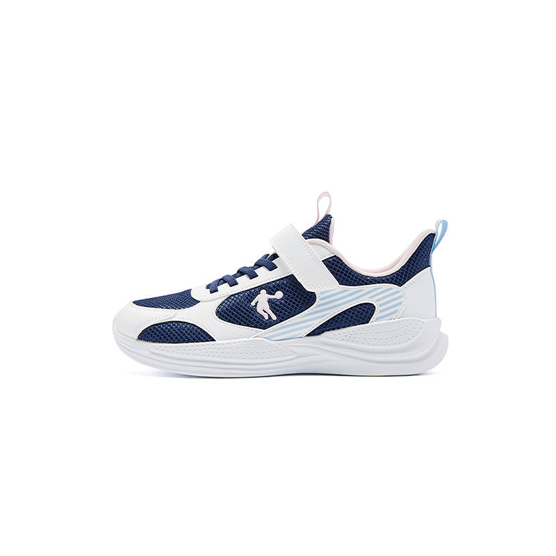 QIAODAN Synthetic Leather, Textile Breathable Lightweight Cushioning Low top Running Shoes Begonia Blue/Jordan White